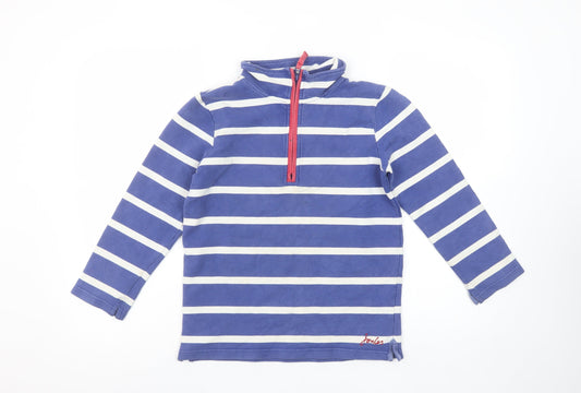 Joules Girls Blue Striped 1/2 Zip Sweatshirt 9-10 Years Cotton Nautical