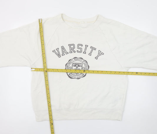 GAP Womens Ivory Varsity Logo Pullover Sweatshirt M