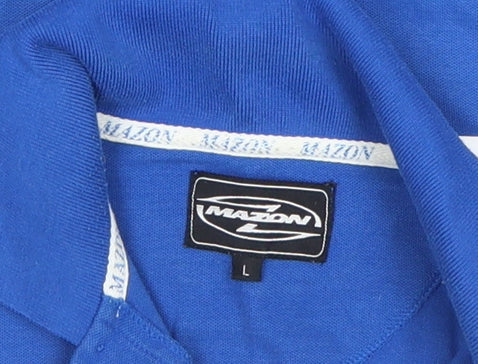 Mazon Mens Blue Colourblock Short Sleeve Polo Shirt L