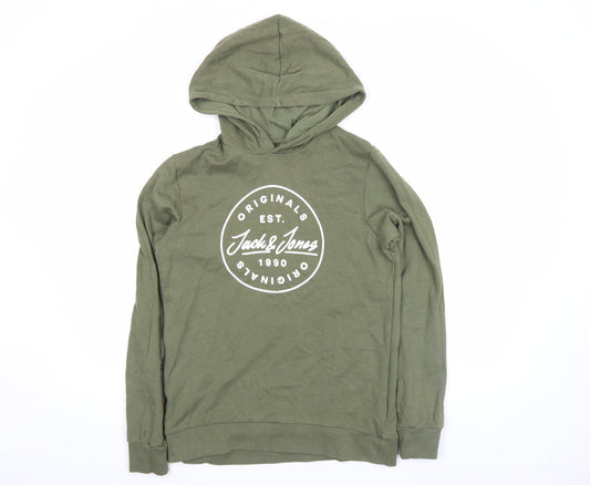 Jack & Jones Boys Green Pullover Hoodie Size 164 Logo Print Casual Sweatshirt