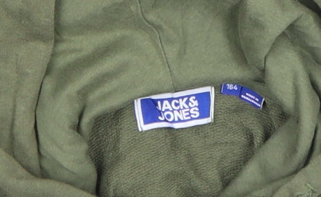 Jack & Jones Boys Green Pullover Hoodie Size 164 Logo Print Casual Sweatshirt