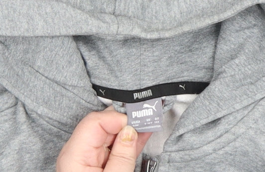 Additional view of Puma boys’ grey full zip hoodie, size 146, fleece logo sportswear
