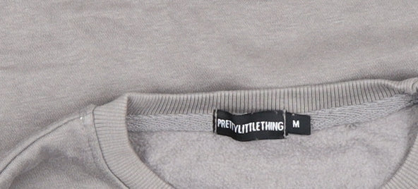 PrettyLittleThing Women Grey Pullover Sweatshirt M Logo Print Crew Neck
