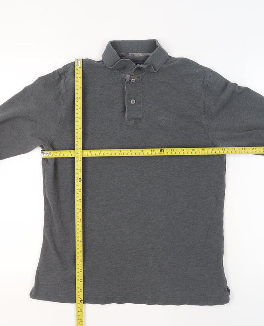 Barbour Men's Grey Long Sleeve Cotton Polo Shirt Size M