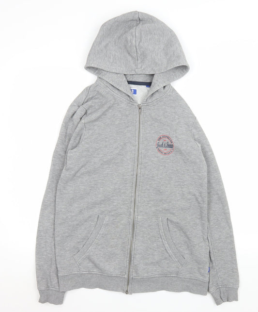 Jack & Jones Men's Grey Basic Full Zip Hooded Jacket Size S