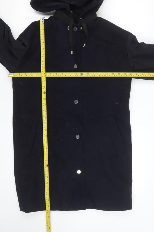 Topshop Unisex Navy Blue Hooded Mid-Length Parka Coat Size 34