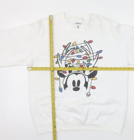 Disney Women White Mickey Mouse Christmas Lights Sweatshirt M