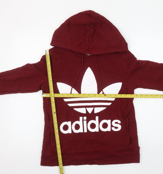 Womens UK 8 Regular adidas Red Pullover Hoodie