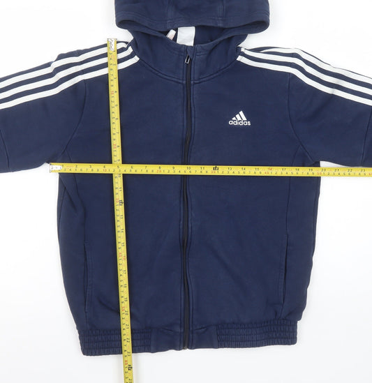 Adidas Boys Navy Full Zip Hoodie 13-14 Years Lined Logo Sportswear