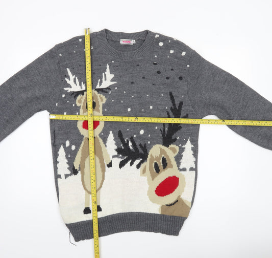 Whisper Men's Grey Christmas Reindeer Knit Pullover Jumper Size S