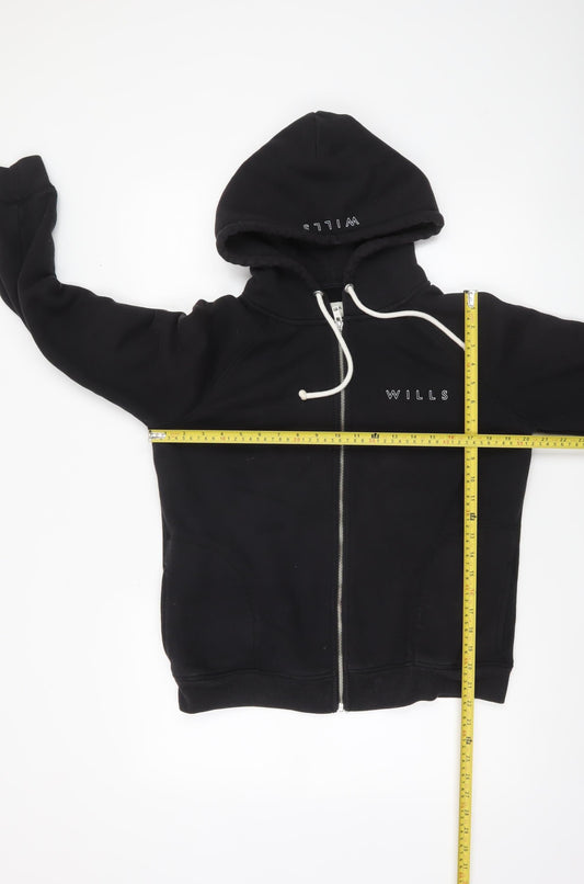 Jack Wills Women's Black Full Zip Hoodie Size 12 Cotton Blend