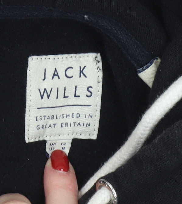 Jack Wills Women's Black Full Zip Hoodie Size 12 Cotton Blend