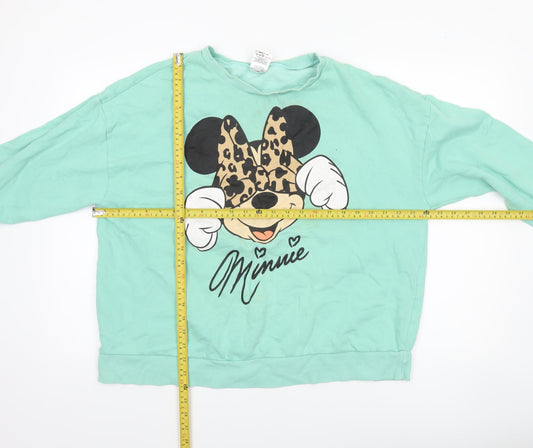 Disney Women Mint Green Minnie Mouse Leopard Print Sweatshirt Size 16-18