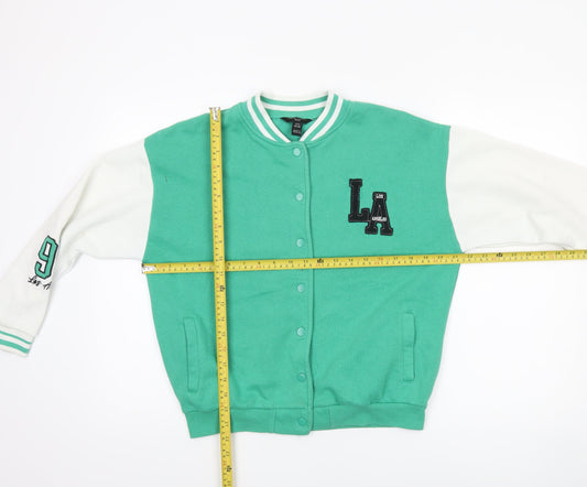 New Look Boys Green Varsity Jacket 12-13 Years Cotton Blend