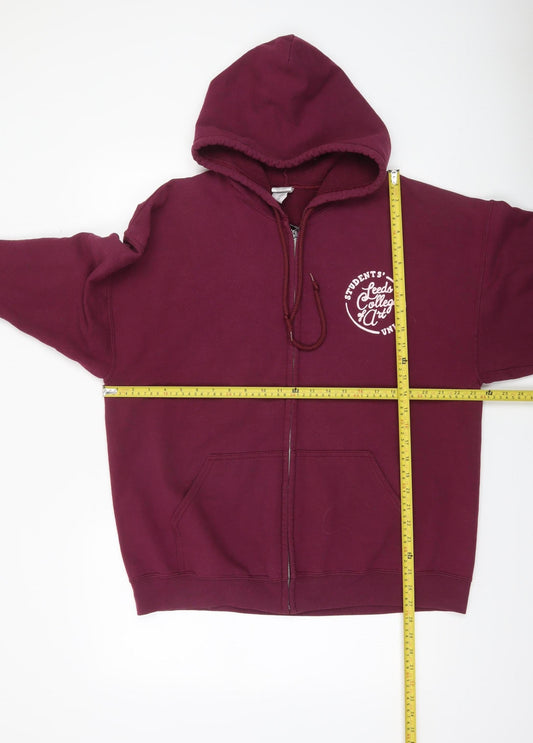Gildan Womens Burgundy Full Zip Hoodie XL Leeds College Art Graphic