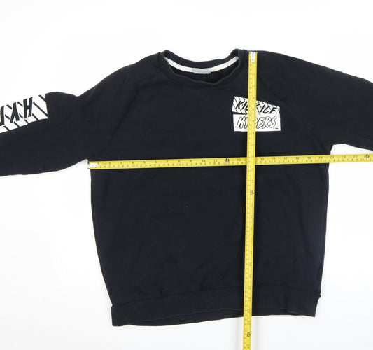 Li-Ning Boys Black Pullover Sweatshirt L Graphic Sports Logo Crew Neck