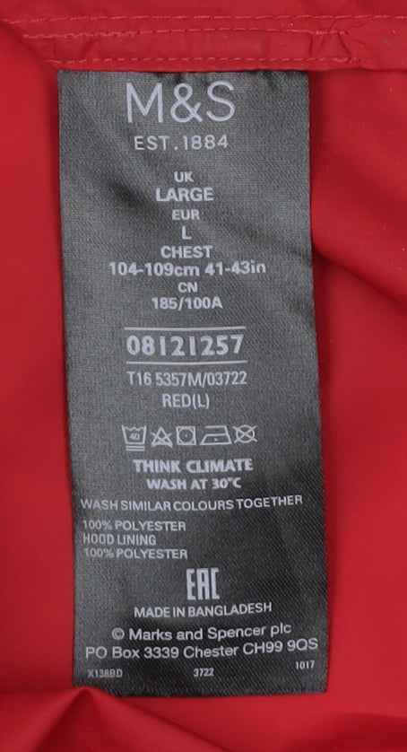 Marks and Spencer Men's Red Hooded Windbreaker Jacket L