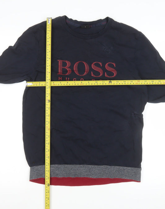 Hugo Boss Mens Blue Small Long Sleeve Cotton Crew Neck Top
