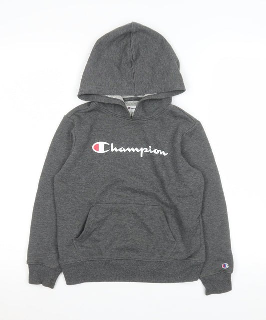 Additional front view of Champion boys’ grey pullover hoodie 7-8 years graphic logo fleece sweatshirt