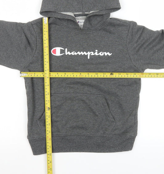 Champion Boys Grey Pullover Hoodie 7-8 Years Graphic Logo Fleece Sweatshirt