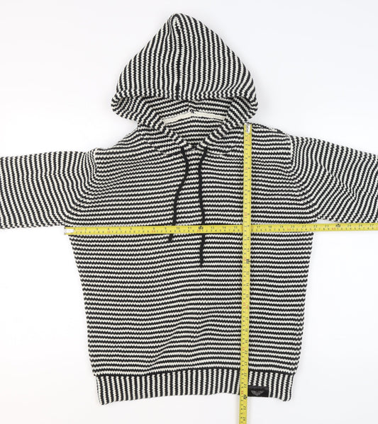 G-Nious Men's Black White Striped Hooded Cotton Pullover Jumper Size M