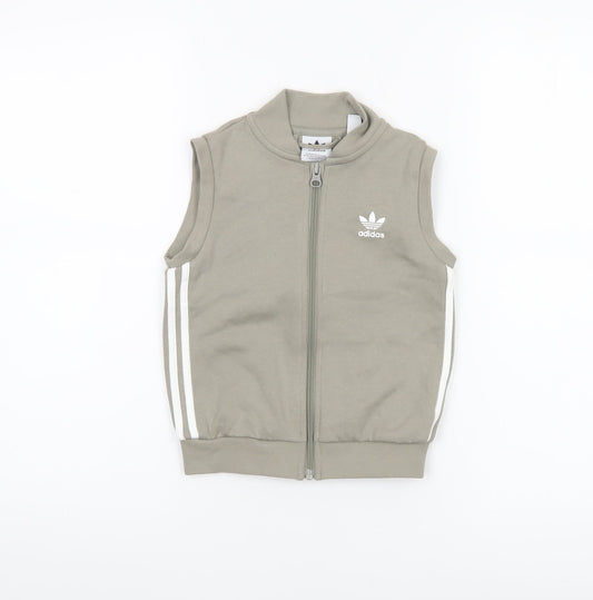 Adidas Boys Green Sleeveless Track Jacket 2-3 Years Full Zip Lightweight