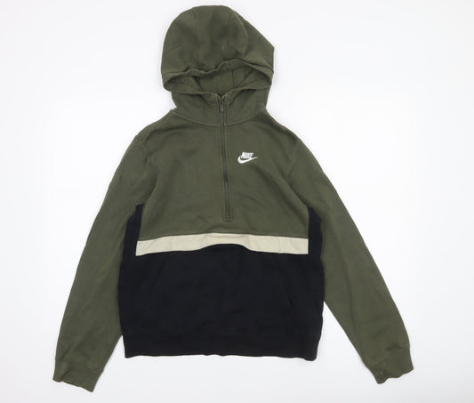 Nike Boys Green & Black 1/2 Zip Hoodie XL 158-170cm Cotton Blend Standard Fit