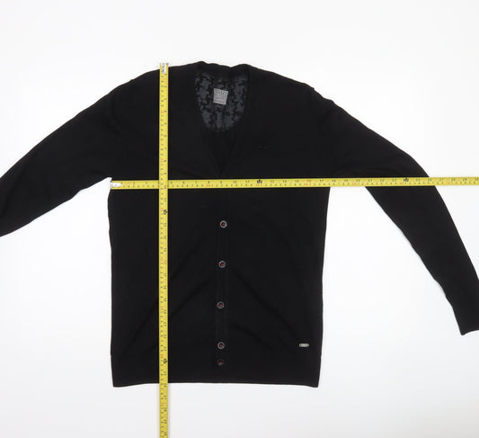 Guess Men's Black Cotton V-Neck Button Cardigan Size L