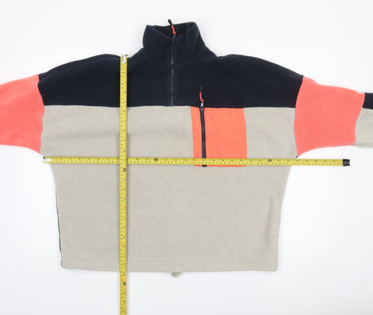 Monki Women Beige Colourblock 1/4 Zip Fleece Sweatshirt Size S