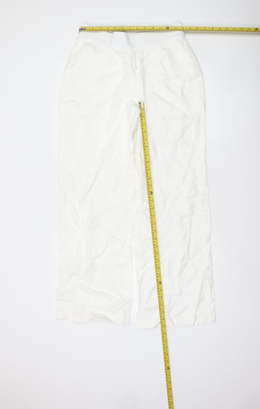 Lands' End Women White Linen Relaxed Fit Summer Trousers Size 12