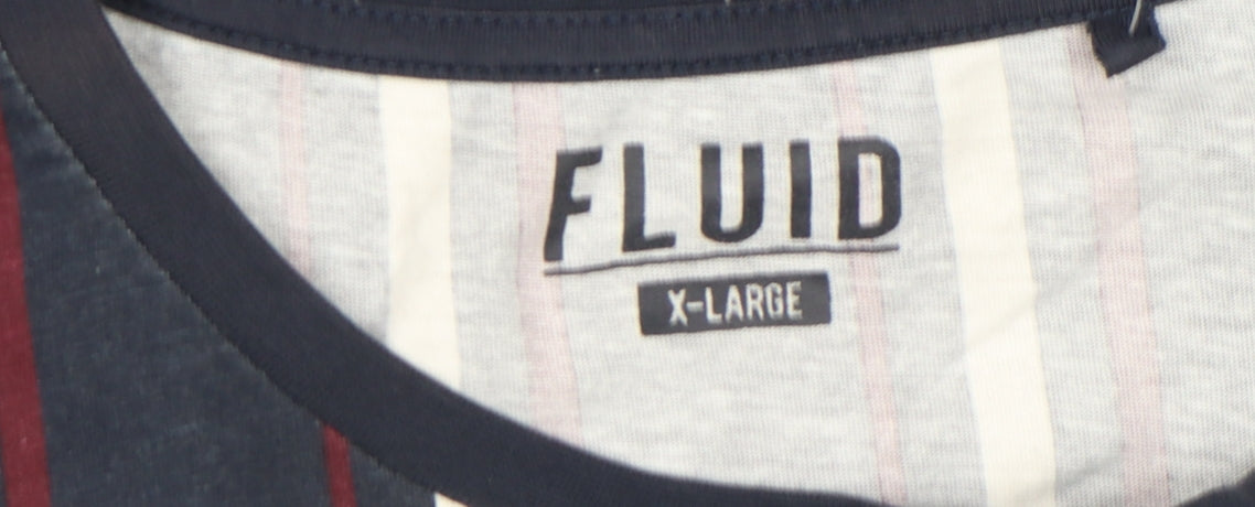 FLUID Men’s Blue Striped Crew Neck Cotton T-Shirt XL Regular Fit
