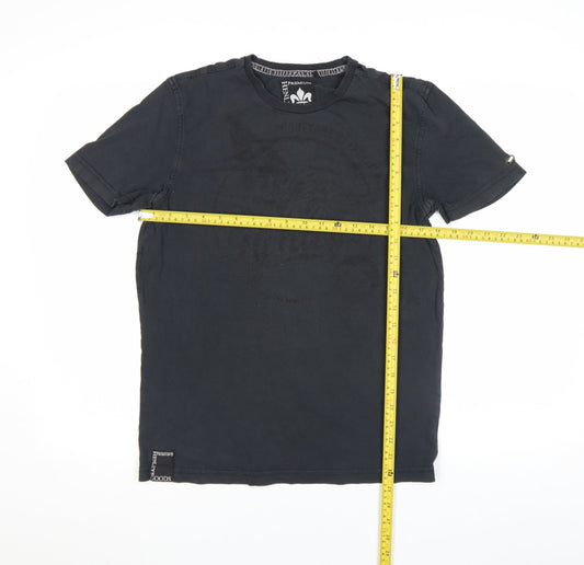 Henleys Men Black Regular Fit Cotton Graphic T-Shirt M