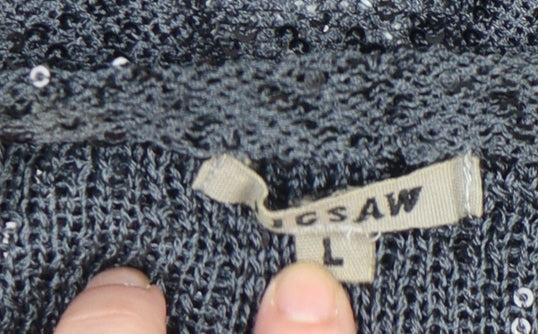 Jigsaw Women's Black Sequin Knit V-Neck Cardigan Size L