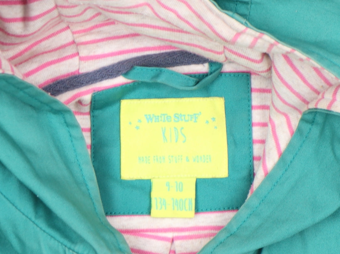 Additional view of White Stuff girls’ green hooded rain coat 9-10 years cotton lined mid-length