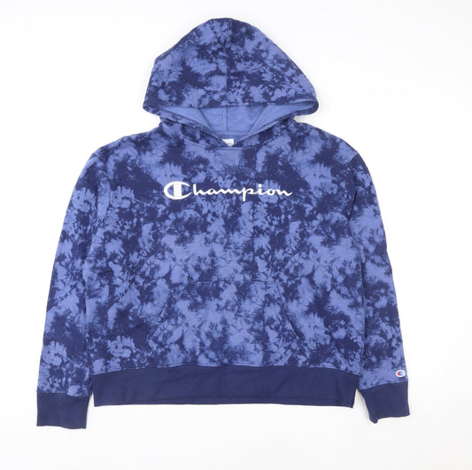 Champion Womens Blue Tie-Dye Pullover Hoodie Size L Cotton Blend