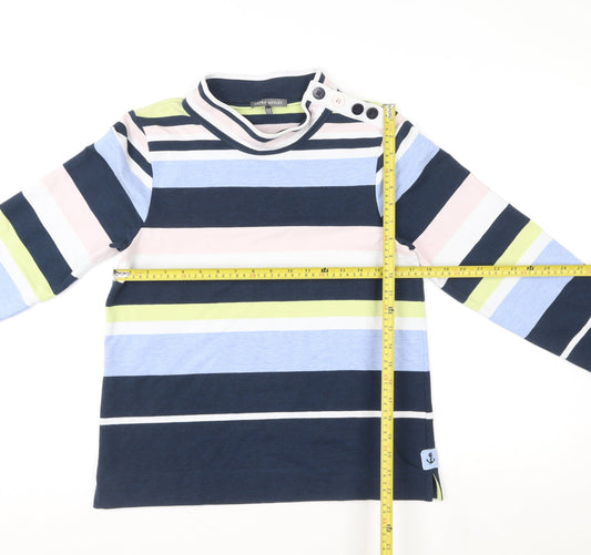 Laura Ashley Womens Navy Striped Button Neck Pullover Sweatshirt UK 10