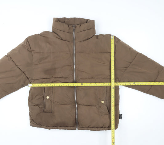 Pull & Bear Womens Brown Puffer Jacket Size S Polyester Winter Coat