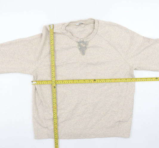 Peserico Women Beige Cotton Blend Pullover Sweatshirt Size 12