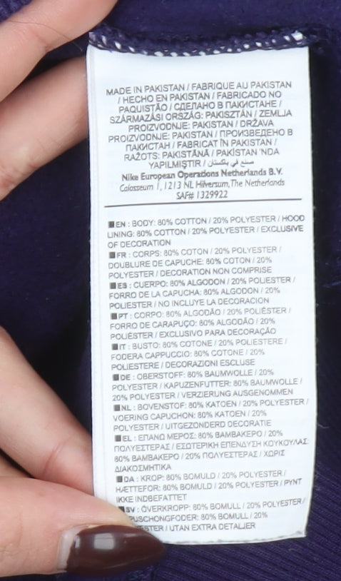 Nike Womens Purple Hoodie Medium Pullover Embroidered Logo Cotton Blend