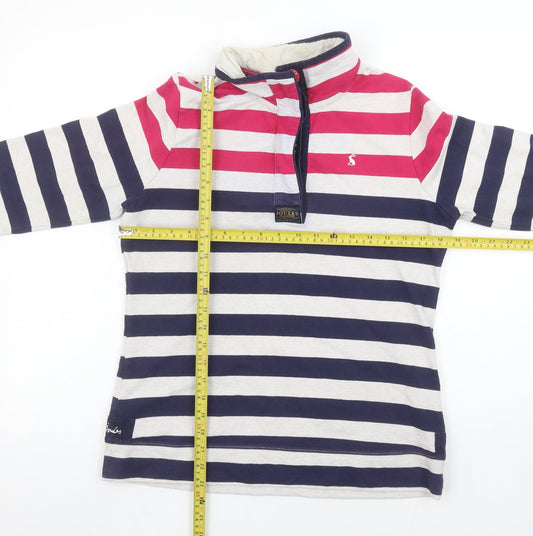 Joules Women’s Navy Pink Striped Henley Pullover Sweatshirt UK 12