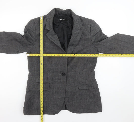 Jaeger Women’s Grey Wool Blend Single Breasted Blazer UK 10