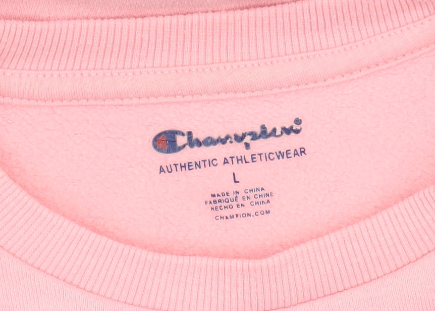 Champion Women Pink Crew Neck Pullover Sweatshirt L Logo Cotton Blend