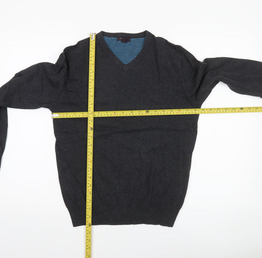 Refectory London Men’s Black Cotton V-Neck Jumper Size S