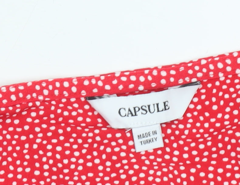 Capsule Women Red Polka Dot Puff Short Sleeve Jersey T-Shirt Size 18