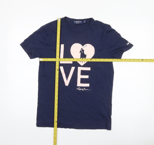 Womens UK Size S Ralph Lauren Blue 100% Cotton T-Shirt