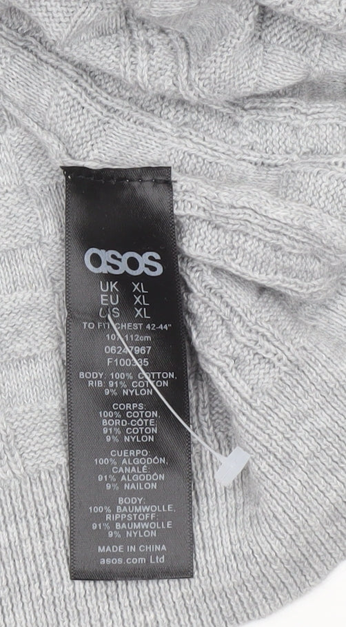 Brand and care label for ASOS Men’s Grey Cable-Knit Cotton Jumper XL Crew Neck