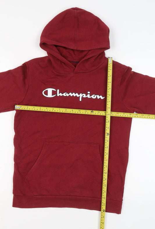 Champion Mens Red Pullover Hoodie Logo Fleece Sweatshirt Size S