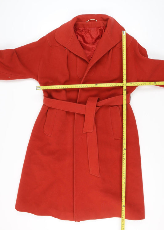 Dereta London Women's Red Wool Belted Long Overcoat Size 18