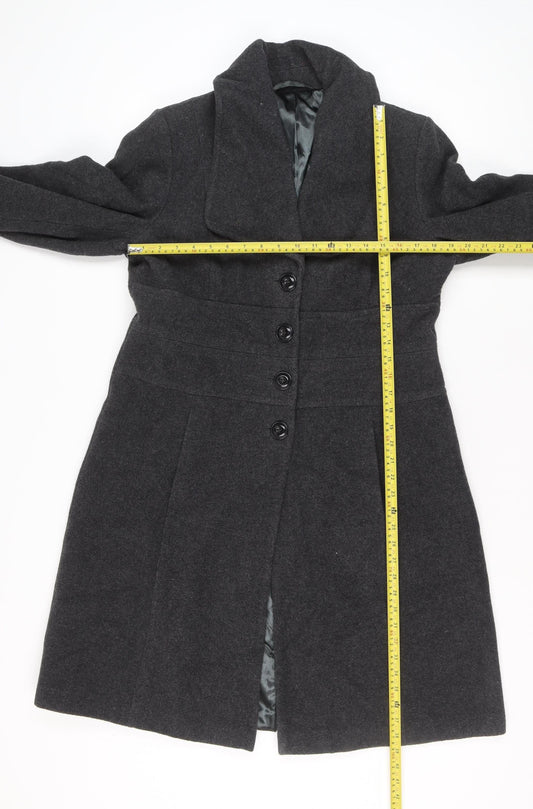 Laura Ashley Womens Grey Wool Blend Long Overcoat Size 16