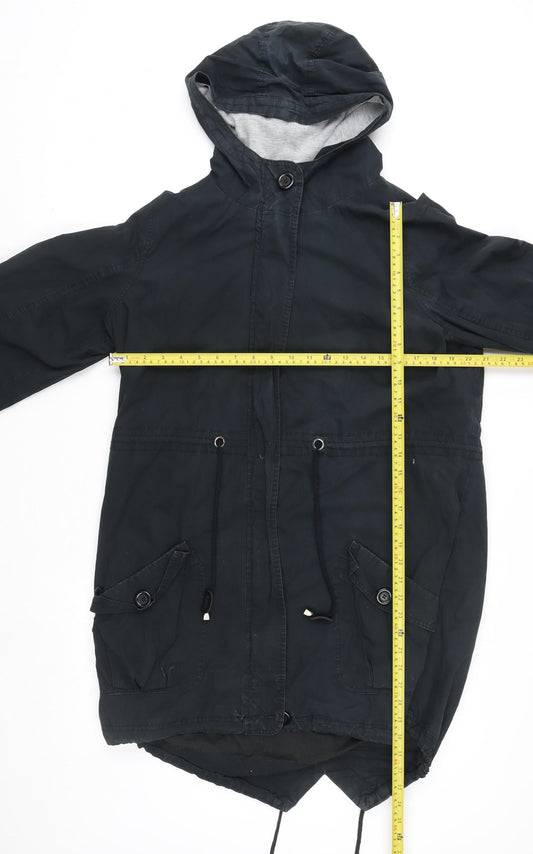 George Men’s Black Cotton Parka Jacket UK 44 Hooded Zip Casual